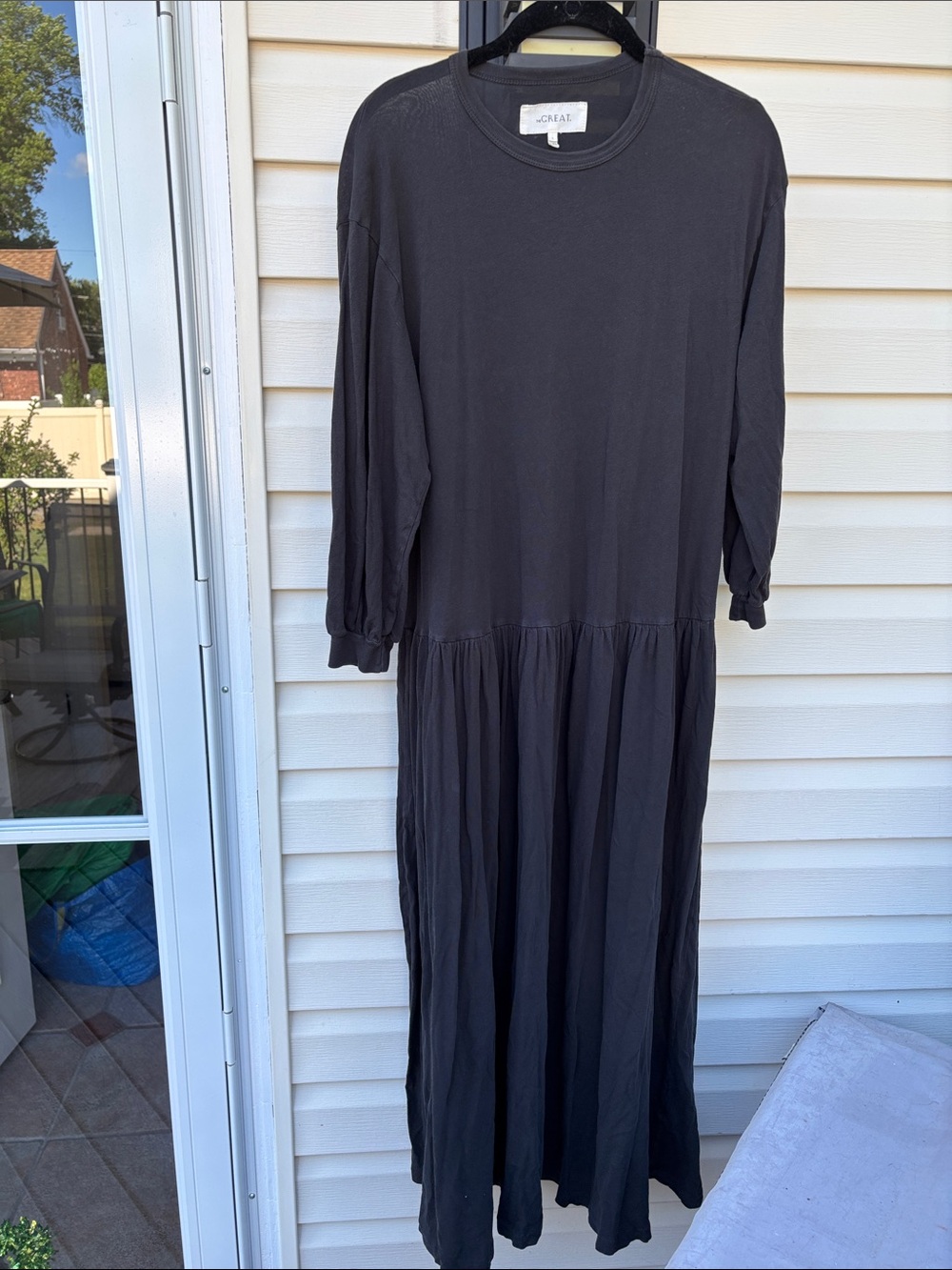 THE GREAT. Ladies Black Long-Sleeve Drop Waist Cotton Dress-M